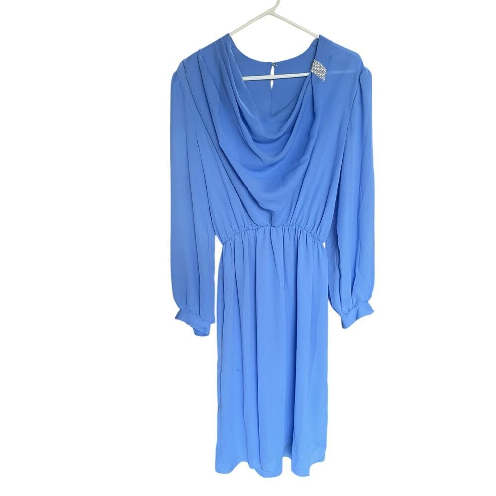 Vintage Young Garé Blue Dress with Neck Embellishment Size 10